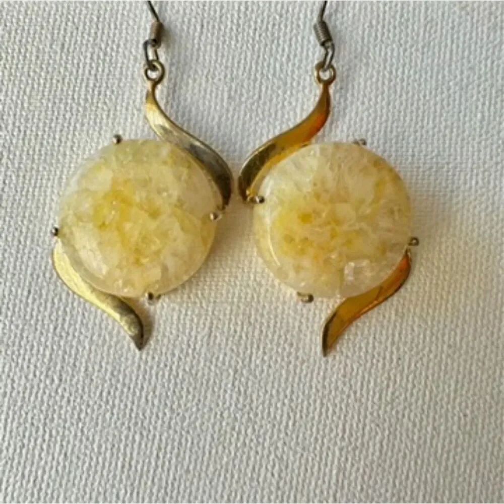 Yellow and gold tone beaded earrings